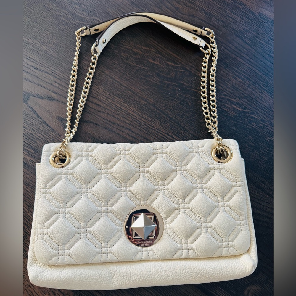 Kate Spade Cream Quilted Shoulder Bag with Gold Accents